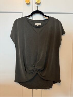 LOFT Olive Green Twist-Front Short Sleeve Tee